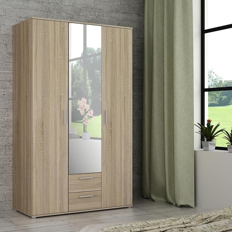 Forte Nano Wardrobe 120 130, Modern Cabinet Made of Wood Material, Narrow Cabinet, Hallway Cabinet, Multi-Tier Cabinet, Sonoma Oak Wood Decor, 121 cm Wide x 200.1 cm High x 54 cm Deep