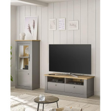 Lomadox Country House Living Room Furniture Set with LED Lighting in Grey with Artisan Oak Nb W x H x D Approx. 220 x 146 x 44 cm