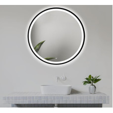 Home Glow 60 cm LED Bathroom Mirror with Black Frame, Round Bathroom Mirror with Lighting, Black Framed Mirror, Round Metal Framed Bathroom Mirror with Lighting