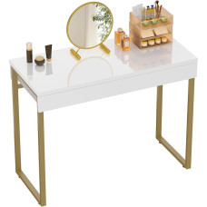 GreenForest Dressing Table with Drawers, Dressing Table without Mirror, Cosmetic Table, Dressing Table, White for Bedroom, White and Gold