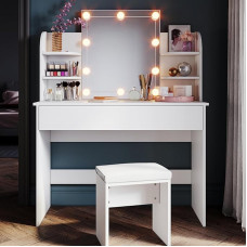 SONNI Dressing Table with Folding Mirror White