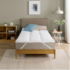 Zinus Mattress Topper 90 x 200 cm, 5 cm Quilted Foam, Soft, Breathable Cover Made of Bamboo Fibres, Hypoallergenic, Machine Washable