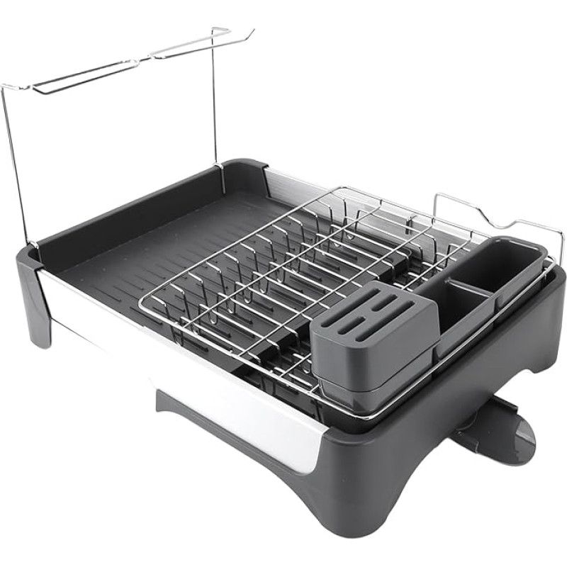 Dish Dryer, Space Saver, Extendable Dish Dryer, Stainless Steel, Rustproof, Professional, with Draining Board for Kitchen Counter (Single Layer)