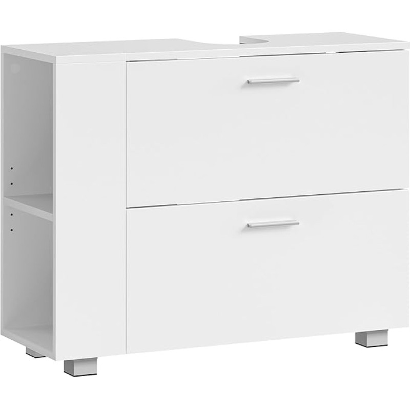VASAGLE BBK502W01 Vanity Unit, Open Compartments on One Side, Interchangeable Right or Left, Bathroom Cabinet, Large Opening for Siphons, 30 x 80 x 64 cm, Cloud White