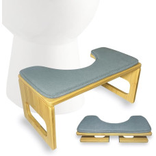 Foldable Bamboo Toilet Stool with Cuddly Doormat - Space-saving Toilet Stool for Adults to Promote Digestion