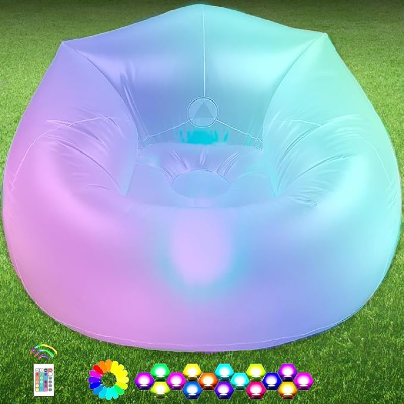 Balabulala Inflatable LED Couch for Kids, Illuminated Inflatable Recliner Chair, Lightweight Folding Chair for Girls and Boys, Inflatable Play Sofa, Perfect for Room, Camping or Home