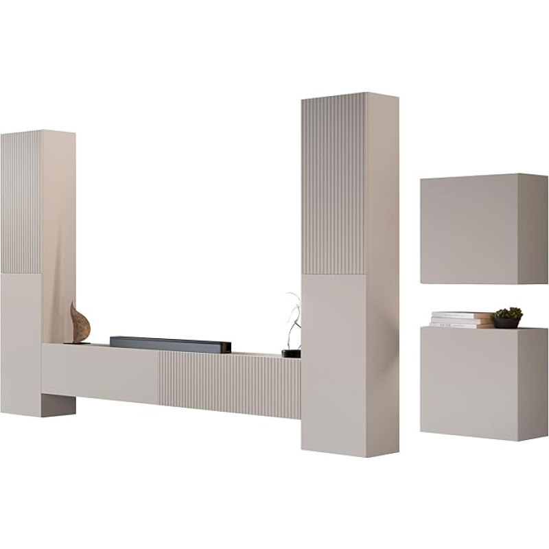 Mirjan24 Cholon V Wall Unit, Modern Living Room Set, Wall Cabinet, Display Cabinet, TV Lowboard (Cashmere)