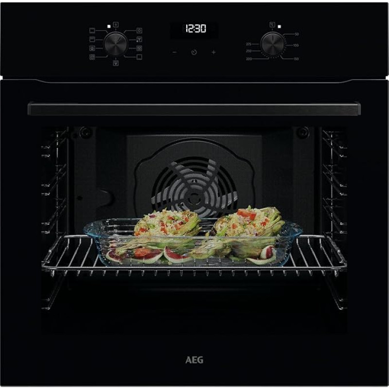 AEG TU5AB20WSK Series 5 Built-in Oven with Ring Hot Air: Even Cooking Results on 3 Levels, Cleaning with Water Vapor, A, Electronic Clock with Timer Functions, Grill Function, Black