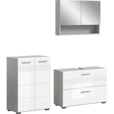 xonox.home Bathroom Copa 3-Piece Combination Bathroom Furniture Set Small Bathrooms Complete Range Bathroom Furniture Set in Front White High Gloss Deep Drawn Body Light Grey Nb.