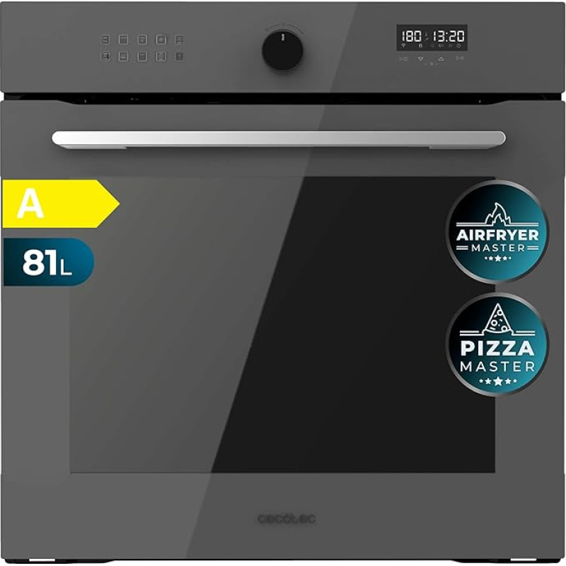 Cecotec Bolero Hexa AF316000 Multifunctional Built-in Oven 60 cm Glass Grey A 3400 W, 81 L Capacity, 11 Functions with Airfryer Master, Pizza Master, Steam Asisst, Steam EasyClean, 3D Cooking, Defrost