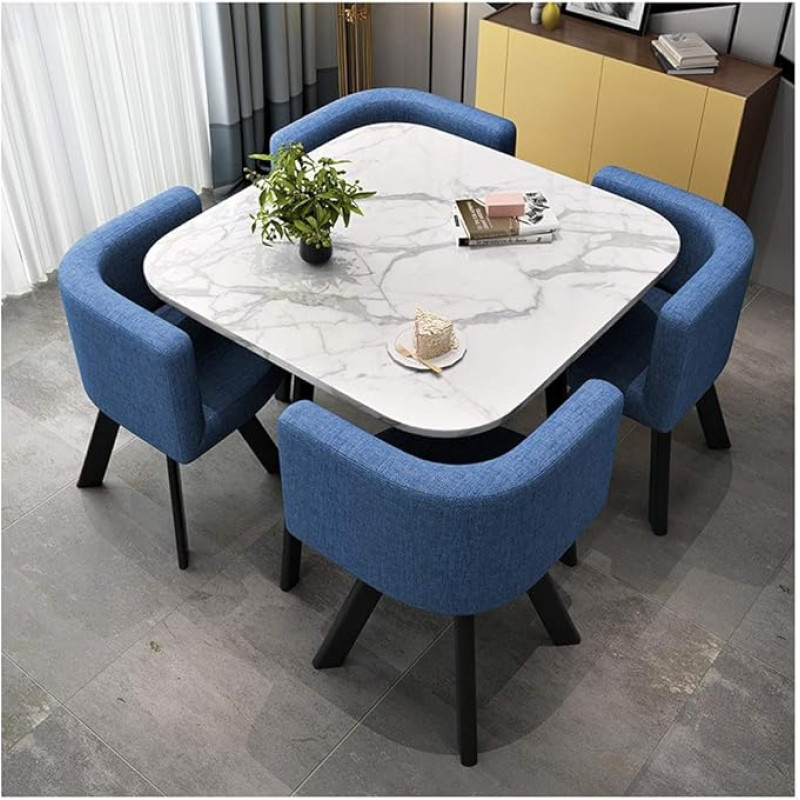 Modern Marble Coffee Table Set with 4 Chairs for Living Room, Balcony, Office, Conference Room, Beauty Salon, Cinema