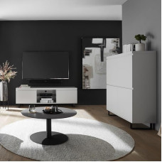 Lomadox Living Room Set in Matt White Modern Metal Runners Black with Lowboard, Highboard, 2-Piece Set