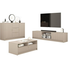 Mirjan24 Tireno I Living Room Set, Add-On Wall, Living Room Cabinet, Cabinet Wall, Ribbed Fronts, in Set: Chest of Drawers, Coffee Table, TV Cabinet (Sand Beige)