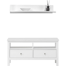 hagge home Scandinavian Wooden Living Room Furniture Set, Complete Set, TV Cabinet, 110 x 37 cm, Height 55 cm, White + 1 Wall Shelf, Hanging Shelf, Floating Shelf, Wall Shelf for Living Room, 100 x 17