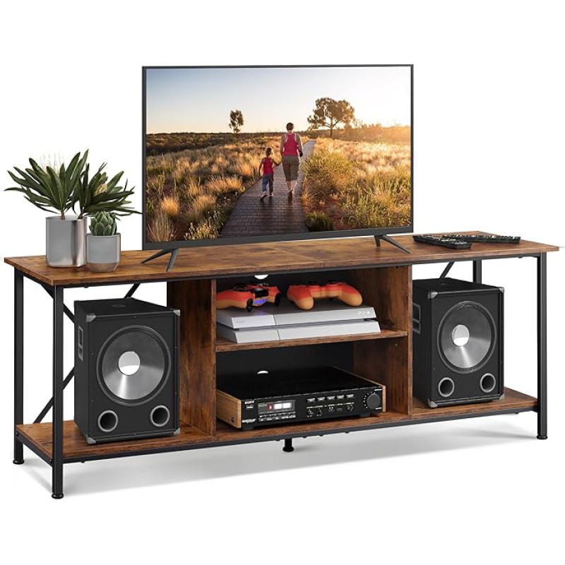 WLIVE TV kapp, TV Lowboard kuni 65-tollise teleri jaoks, TV Board TV kapp avatud hoiuruumiga, 140 x 40 x 49 cm, TV statiiv elutuppa ja magamistuppa, Vintage pruun/must värviga