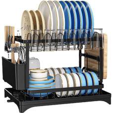Countertop Dish Dryer, 2-Tier Aluminium Dish Rack with Draining Board, Kitchen Counter Dish Rack with Utensil Holder, for the