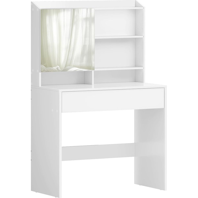 VASAGLE RDT118W01 Dressing Table with Mirror and One Drawer Cosmetic Table Adjustable Shelves Modern 40 x 70 x 136 cm Cloud White