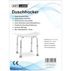 ART-LAND Shower Stool, 6-Way Height Adjustable 40-53 cm, Seat Area 51.5 x 31 cm, Maximum Load 136 kg, Non-Slip, White