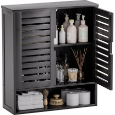 SMIBUY Bathroom Cabinet, Wall Mounted, Bamboo Over the Toilet Storage Organiser, Space Saving Medicine Cabinet with 2 Doors and Adjustable Shelves (Black)