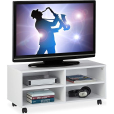 Relaxdays TV Board with 4 Compartments with Wheels for CDs, DVDs and Console, Phonotic for Living Room, HBT 35 x 80 x 35 cm, White
