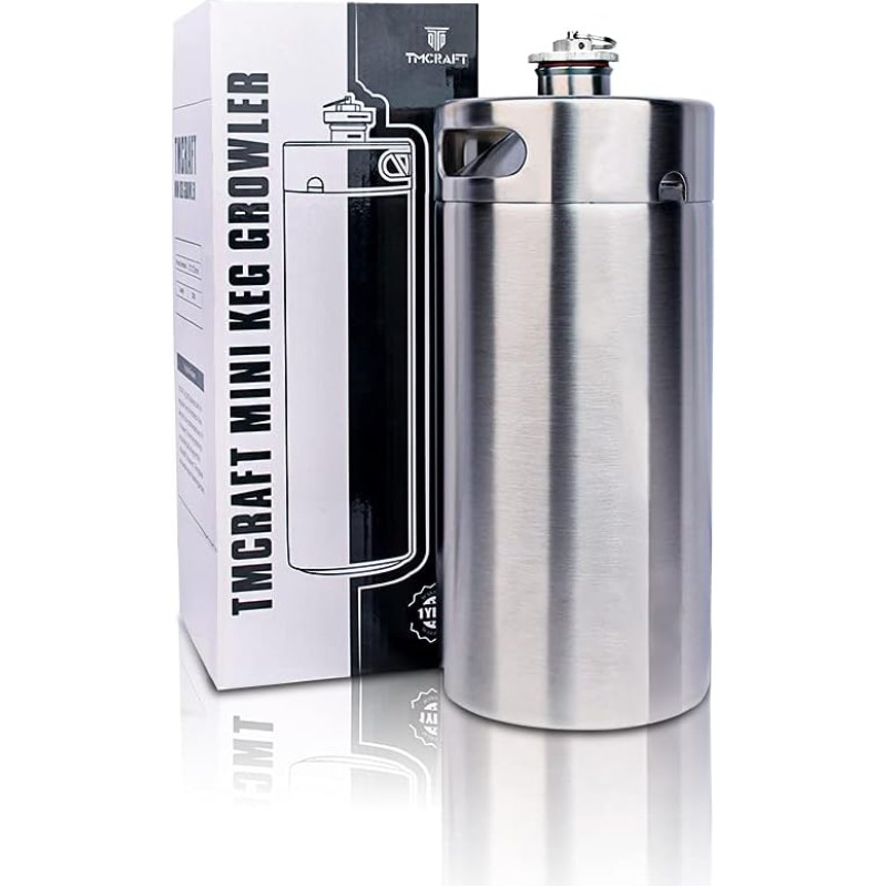 TMCRAFT 4 Litre Mini Growler Keg, Portable Stainless Steel Beer Barrel with Hexagonal Spiral Lid for Home Brewing, Crafting and Draft Beer