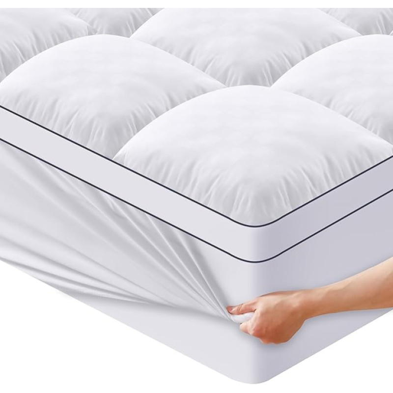 Autsel Mattress Topper 140 x 200 cm, Premium Mattress Topper Hypoallergenic, 1200 gsm Ultra Soft Mattress Topper with 4 Non-Slip Corner Tabs, Machine Washable Microfibre Topper