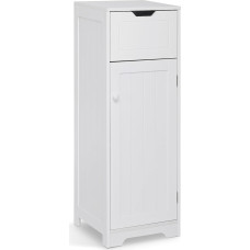 Mondeer Narrow Bathroom Cabinet with 1 Drawer, 1 Door, 2 Shelves, 32 x 30 x 87 cm, White MDF Painted Wood, Bathroom Furniture for Bathroom, Kitchen, Living Room, Entrance