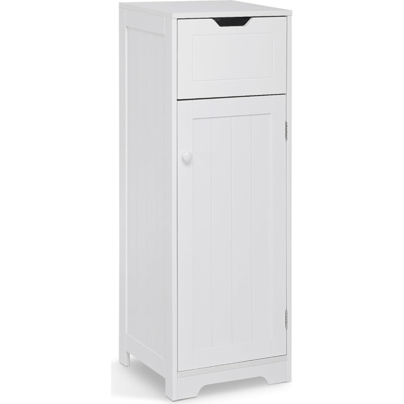 Mondeer Narrow Bathroom Cabinet with 1 Drawer, 1 Door, 2 Shelves, 32 x 30 x 87 cm, White MDF Painted Wood, Bathroom Furniture for Bathroom, Kitchen, Living Room, Entrance