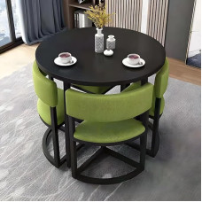 Space Saving Round Dining Table & Chairs Set for 4 - Low Profile Design for Living Room Kitchen Conference & Reception Rooms - Compact Dining Solution