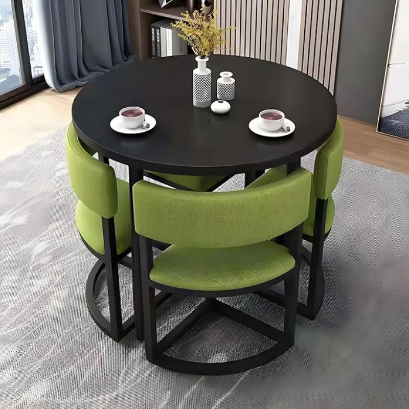 Space Saving Round Dining Table & Chairs Set for 4 - Low Profile Design for Living Room Kitchen Conference & Reception Rooms - Compact Dining Solution