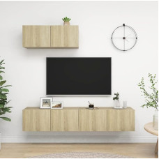 prissent TV Furniture 3-Piece Sonoma Oak Chipboard Equipped Wall Living Room TV Furniture Modern TV Furniture Set Living Room TV Cabinets Living Room Modern Furniture Design Wall