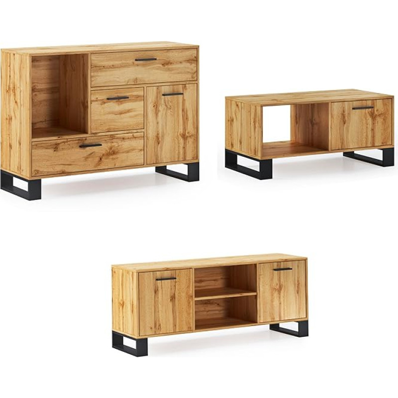Skraut Home - Sideboard + TV kapp + kohvilaud elutuba - Loft mudel - söögitoa komplekt - vastupidav konstruktsioon - lihtne kokkupanek - rustikaalne viimistlus
