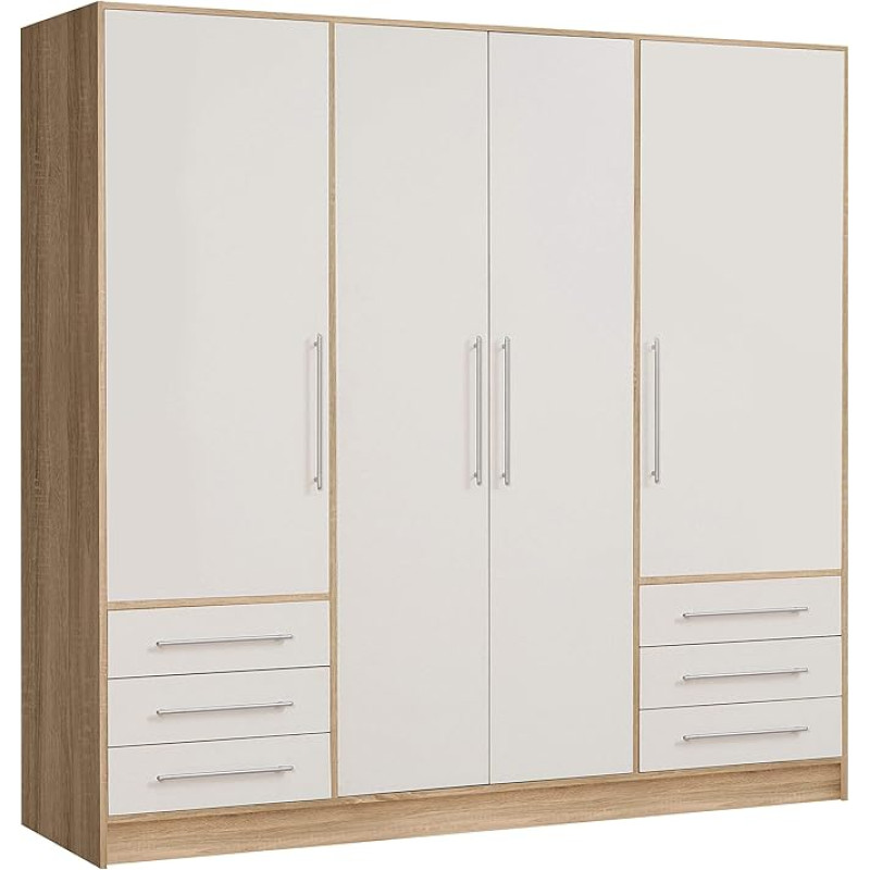 Forte Jupiter Wardrobe 4 Door 6 Drawers Wood Sonoma Oak + White 206.5 x 60 x 200 cm