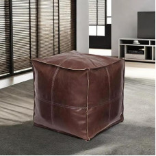 Louis Donné Unstuffed Ottoman Cover Pouf Seat Pouf Footstool Holster Unfilled PU Leather Seat Pouf Footstool for Indoor and Outdoor Use 45 x 45 x 45 cm (Dark Brown)