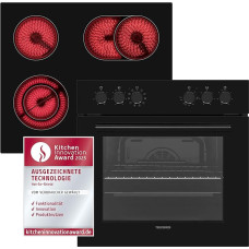 Telefunken ECHS65A-B2 Built-in Cooker Set, Electric Hob Combination, Oven with Grill and Convection, Frameless Glass Ceramic Hob with 4 Zones, Hot Air Shield, 65 Litres, 60 cm, Stainless Steel