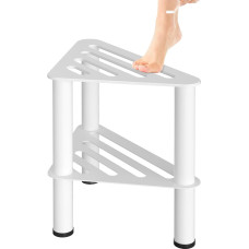 WINSTECK Rustproof Corner Shower Foot Stool, Shower Footrest Bench with Storage Compartment for Indoor Shower, 36 cm Height, 350 kg Load Capacity, Adjustable Step Stool, Waterproof Non-Slip Bathroom