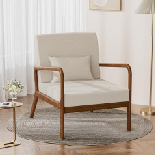 FiveWillowise Upholstered Armchair with Armrests, Lounge Chair with Solid Wood Frame, Relaxing Chair for Living Room, Bedroom, Fabric Recliner Chair with Lumbar Cushion, Wing Chair, Upholstered Chair