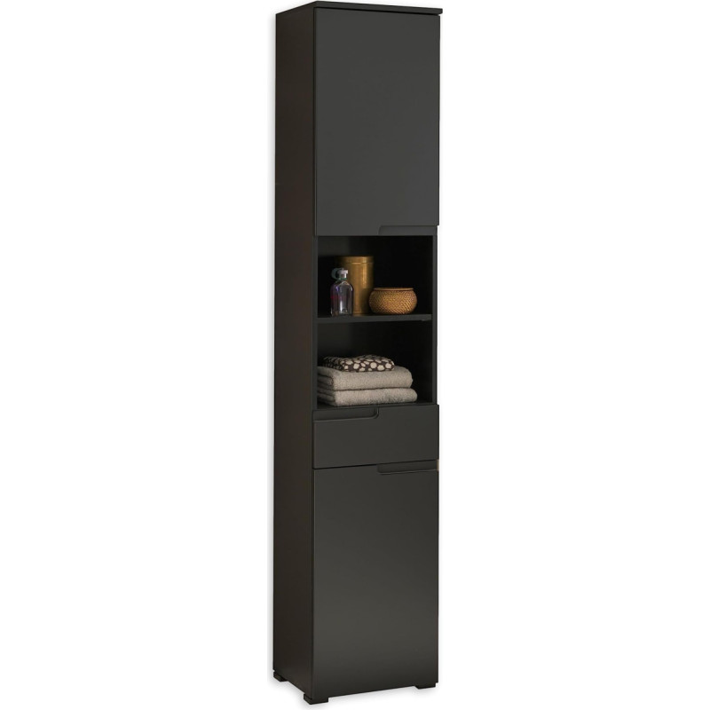 Spice Bathroom Tall Cabinet in Matt Black - Bathroom Cabinet with Lots of Storage Space - 40 x 191 x 32 cm (W x H x D)