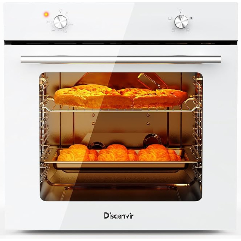 Disaenvir Built-in Oven 60 cm Freestanding, Oven Built-in Appliance White, Oven with Steam Function 65 L, 2.2 kW