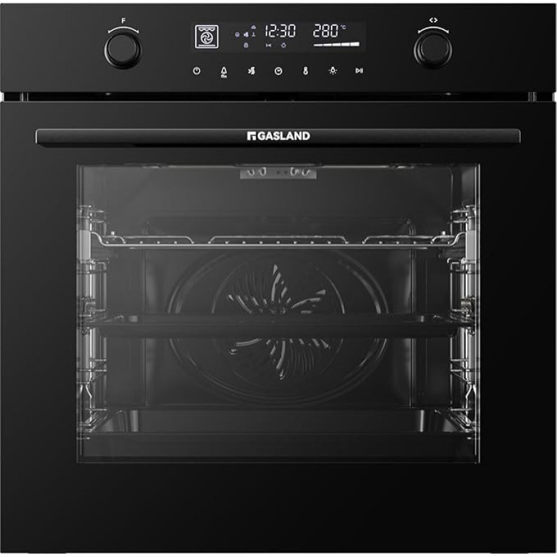 GASLAND ES616321DGB Built-in Oven 74L, 60 cm, 16 Functions, Quick Heating, Air Fry, Water Vapour Cleaning, Telescopic Extension and Retractable Rotary Selector, Hot Air, Child Safe, Black