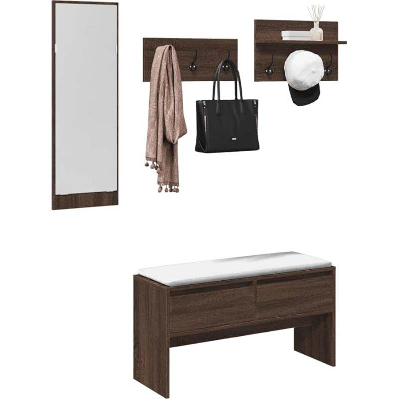 Homgoday Brown Oak Multilayer Wood Furniture Set for Living Room Office Bedroom 4 Pieces