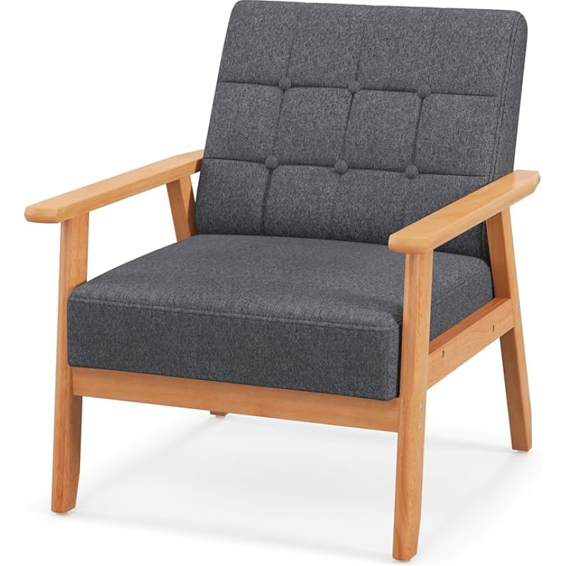 RELAX4LIFE Padded Lounge Chair, Dining Room Chair with Solid Wood Frame, Accent Chair with Backrest Armrests, Maximum Load 150 kg, Upholstered Chair for Living Room, Dining Room, Office (2)