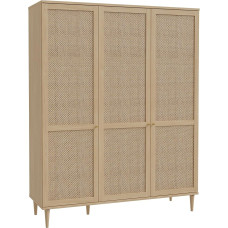 FORTE Calasetta 165 Wardrobe in Boho Style with 3 Doors, Clothes Rail, Shelves, Composite Wood, Elegancia Oak Wood Decor/Techno Rattan, 165 cm Wide x 208 cm High x 52 cm Deep