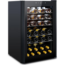 HCK 115 Litre Wine Fridge for 48 Bottles, 4-22°C Wine Refrigerator, Bottle Fridge, Drinks Fridge with Glass Door, Quiet Wine Cabinet, Frost-Free Glass Door, Full Glass Touch Panel, Black