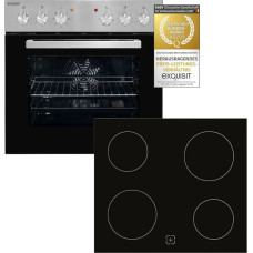 Exquisit Built-in Oven Set EHE10156-U-020 Inox | Energy Efficiency Class A | 59 L Cooking Chamber | Grill | Convection | Glass Ceramic Hob | Frameless | Built-in Oven 60 cm