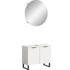xonox.home Bathroom Riff 2-Piece Combination Bathroom Furniture Set Small Bathrooms Complete Range Bathroom Furniture Set in White Sink Cabinet Mirror Cabinet Round