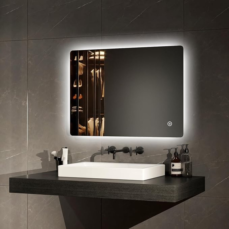 Emke LED Bathroom Mirror with Lighting, Warm White Light, Wall Mirror