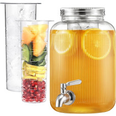 Navaris Drinks Dispenser with Tap, Punch Container with Lid, Glass Drinks Dispenser with Tap, Water Dispenser Glass, Lemonade Dispenser, Juice Dispenser, 4 Litres