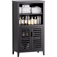 HITNET Bamboo Bathroom Cabinet, Side Storage Organiser with 2 Doors and Removable Shelves, Freestanding Floor Cabinet for Living Room, Kitchen, Bedroom, Black