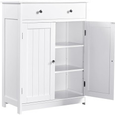 Yaheetech Bathroom Cabinet Kitchen Cabinet Chest of Drawers Storage Cabinet with Drawer and Double Door Bathroom 60 x 30 x 80 cm LBH White